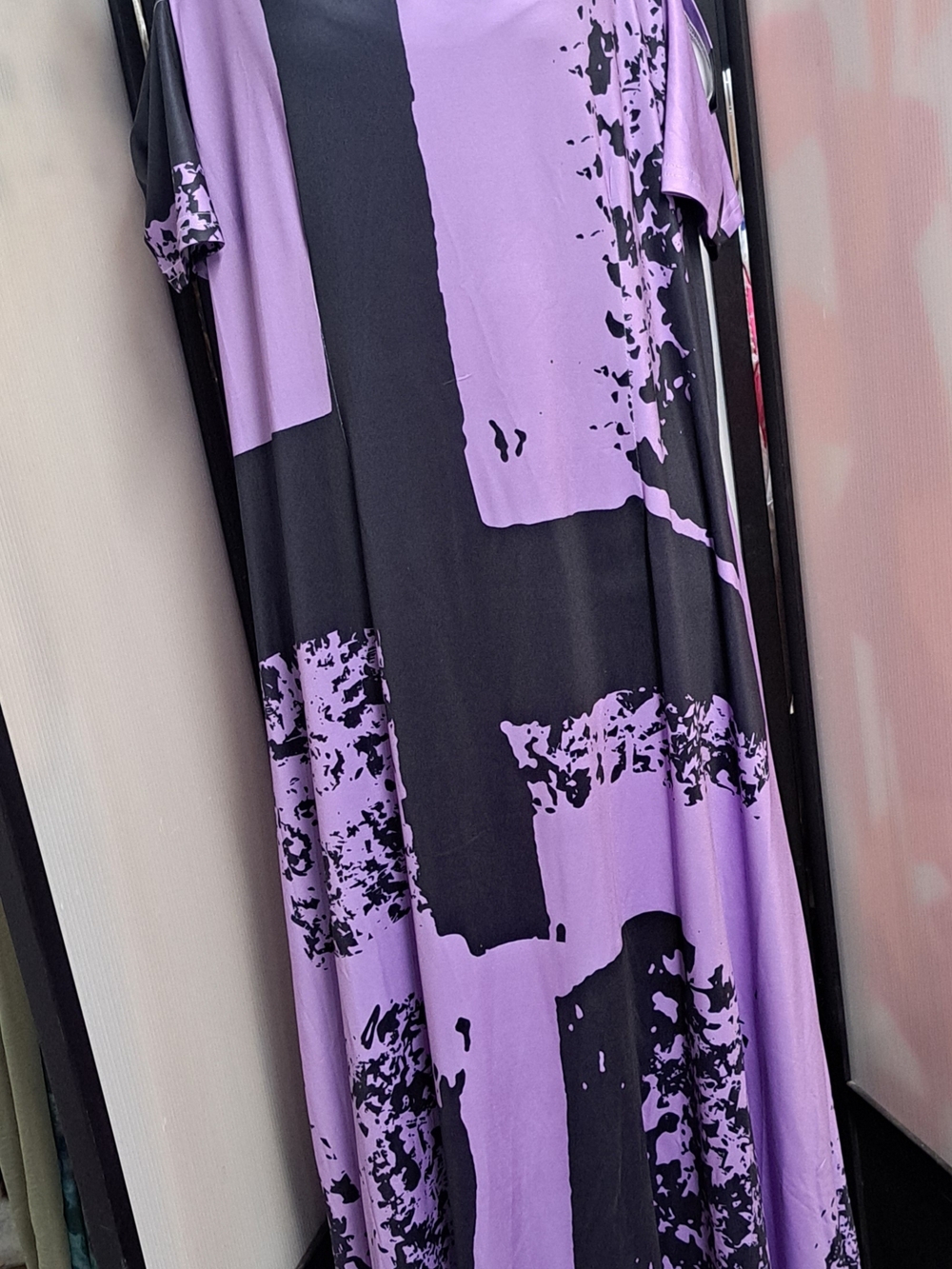 Women's Lavender and Black Abstract Maxi Dress
